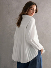 Women's Solid Color Front Button Pleated Elegant Long Sleeve Blouse,2024 AW, Winter Clothes